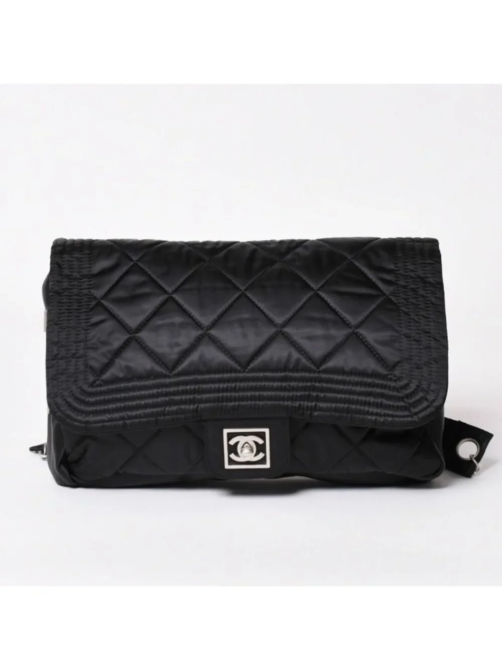Chanel Sports Line CC Logo Backpack Chain Nylon Black Silver